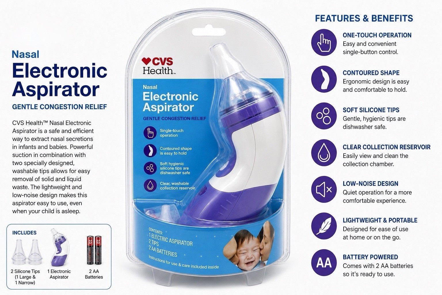 CVS Health Nasal Electronic Aspirator Baby Congestion Relief New Sealed