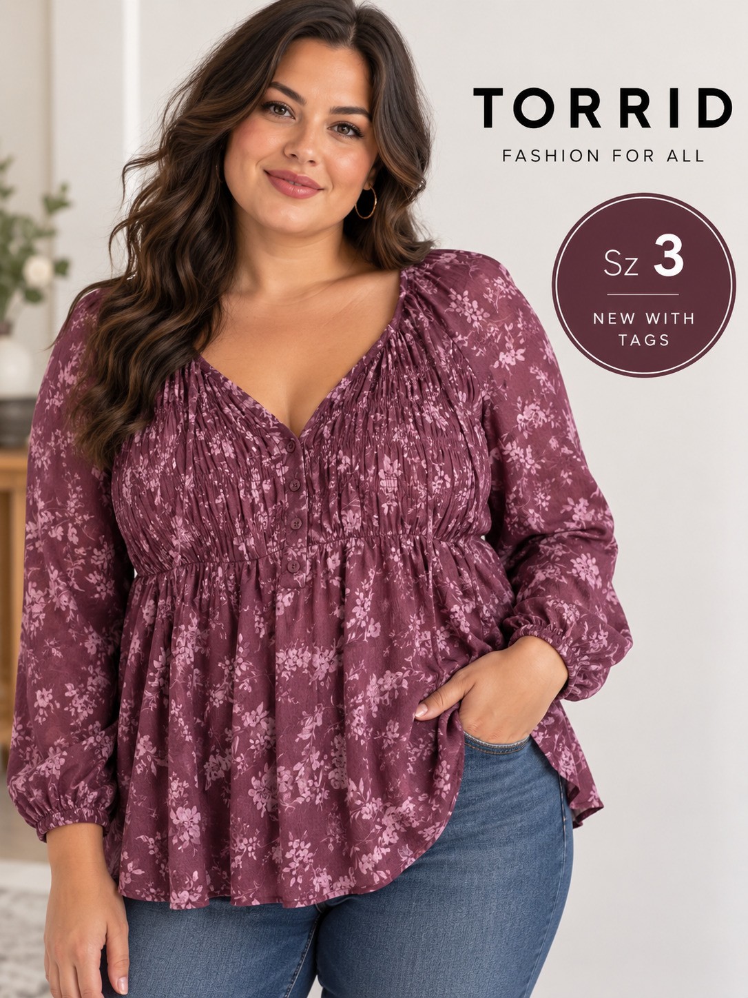 Torrid | 3 | Plum Floral Smocked Top Torrid | 3 | Plum Floral Smocked Top