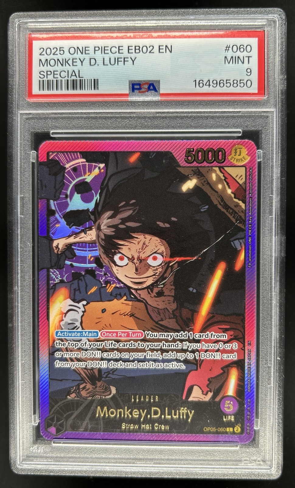 2025 One Piece Anime 25th Monkey D. Luffy Alt Art Special Leader #OP05-060 PSA 9 2025 One Piece Anime 25th Monkey D. Luffy Alt Art Special Leader #OP05-060 PSA 9