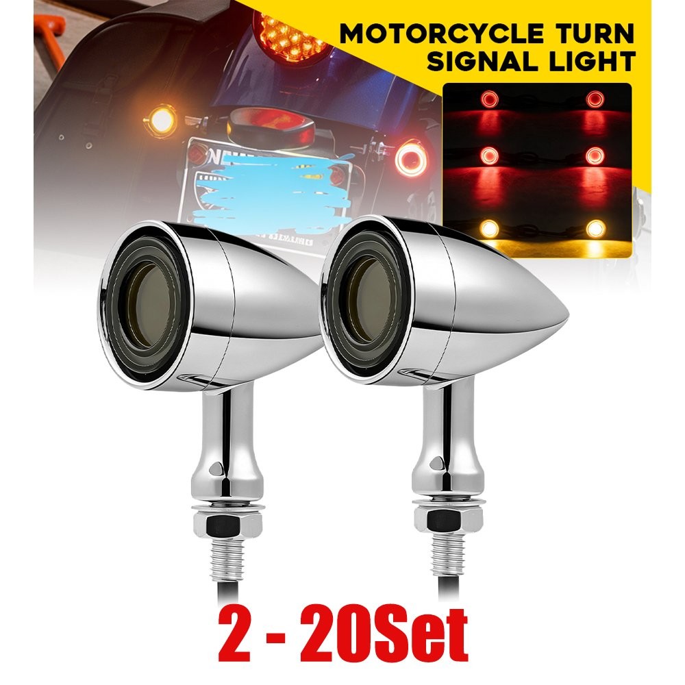2-20x Amber&Red Motorcycle Chrome LED Bullet Turn Signal Brake Running Light M10