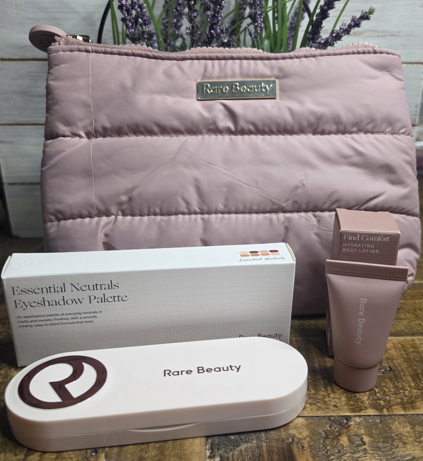 3pc Rare Beauty Set • Puffy Makeup Bag, Eyeshadow Palette & Body Lotion NIB 3pc Rare Beauty Set • Puffy Makeup Bag, Eyeshadow Palette & Body Lotion NIB