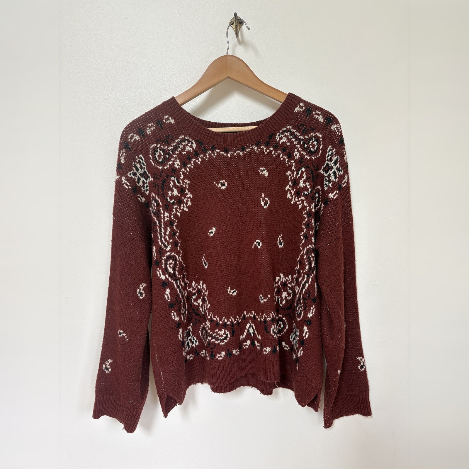 Madewell Bandana Pullover Sweater Burnished Mahogany Red Paisley Womens M Madewell Bandana Pullover Sweater Burnished Mahogany Red Paisley Womens M