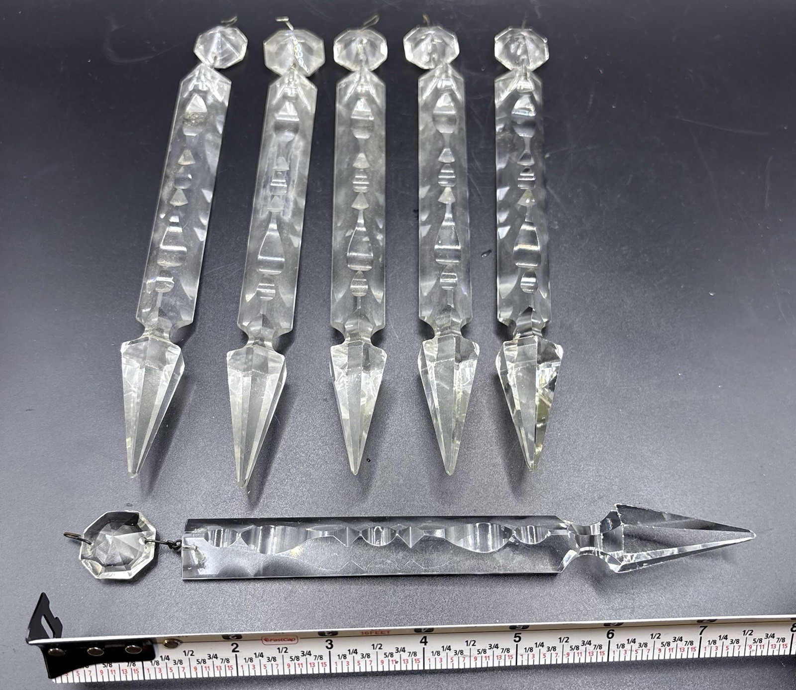 Antique 6 French Baccarat Cut Crystal Chandelier Mantle Luster Spear 8” Prisms Antique 6 French Baccarat Cut Crystal Chandelier Mantle Luster Spear 8” Prisms