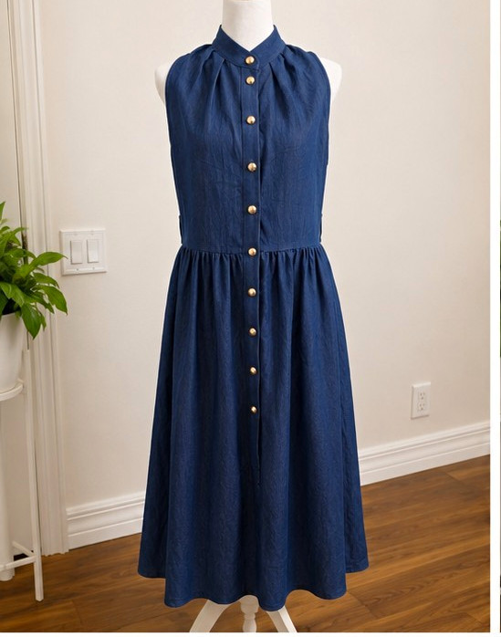 Commense Blue Light Weight Denim Shirt Dress Midi Collared Sleeveless M Commense Blue Light Weight Denim Shirt Dress Midi Collared Sleeveless M