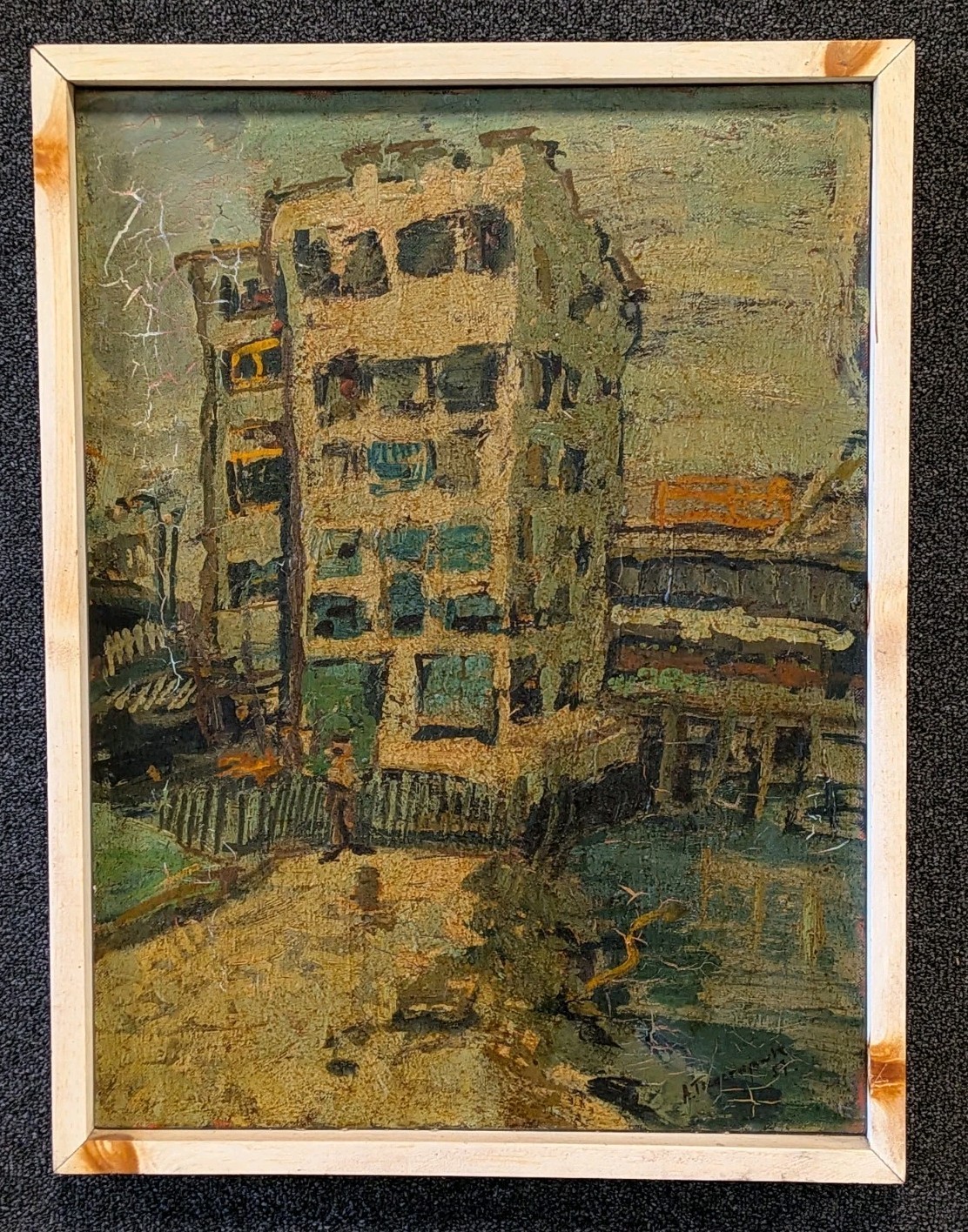 Alex Tschernjawski vintage Boston painting ACA gallery 50s Modernist cityscape
