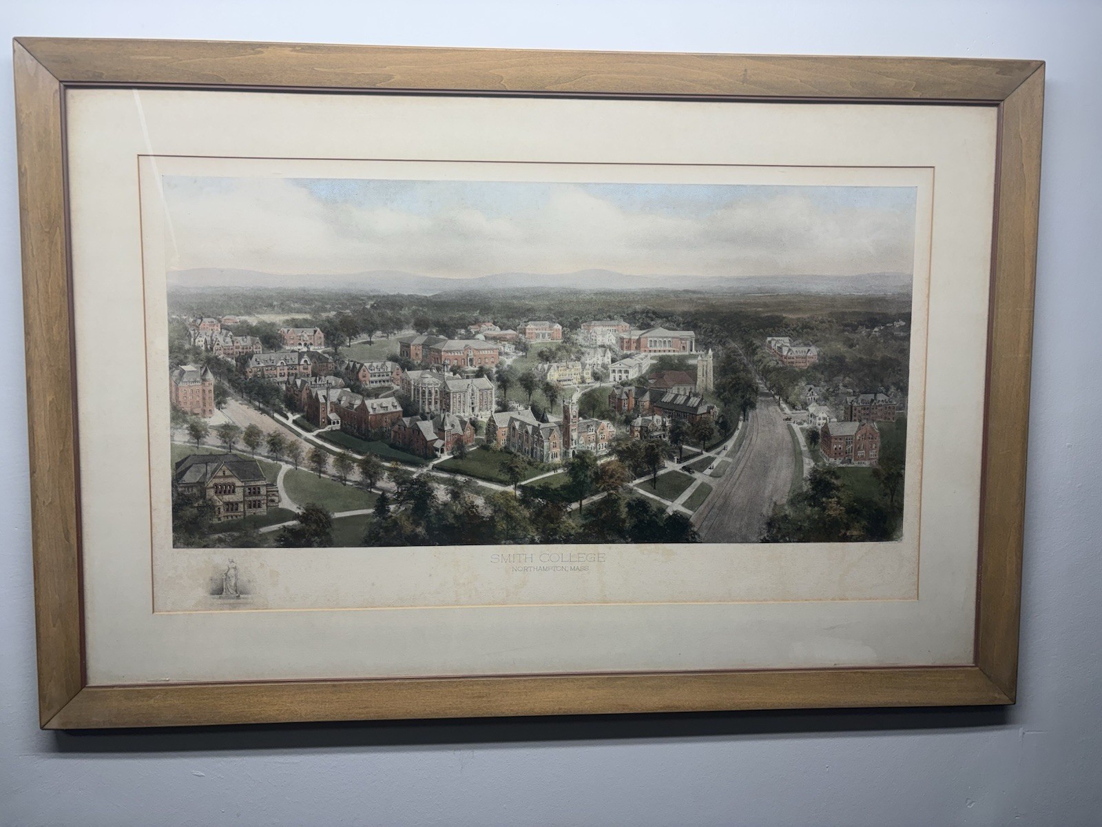 1913 Smith College Antique Print Richard Rummell Engraving Birdseye View Framed