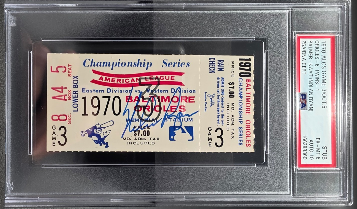 ⚾️PSA 6 / AUTO 10⚾️VINTAGE GAME 3 OCT 5, 1970 ALCS NOLAN RYAN SIGNED TICKET⚾️