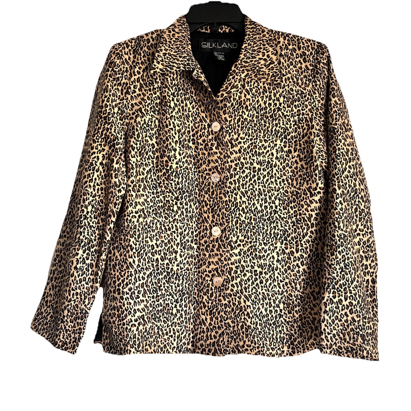 Silkland Sz 4 100% Silk Brown Animal Print Jacket Art to Wear Silkland Sz 4 100% Silk Brown Animal Print Jacket Art to Wear