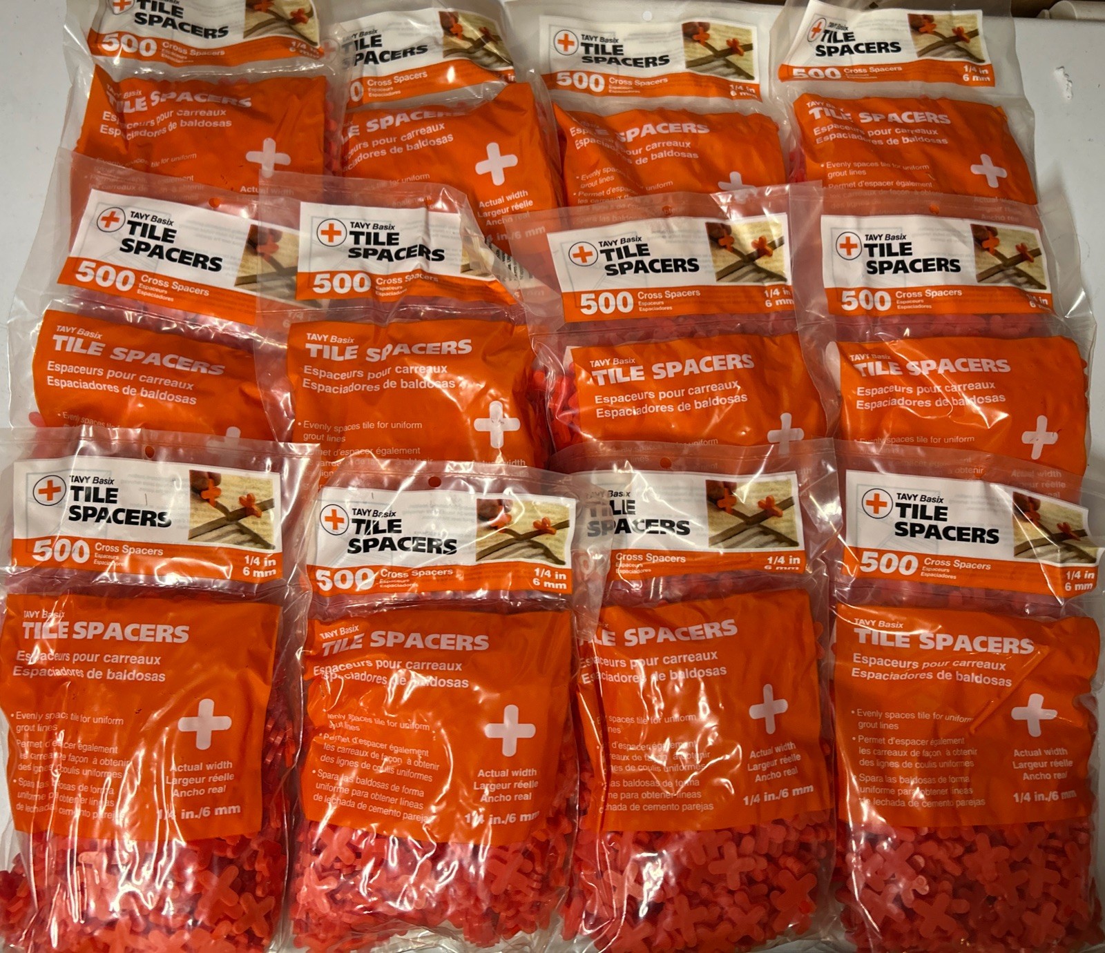 LOT OF 12 - Tavy Basix Tile Spacers 1/4in 6mm 500 Cross Pcs Orange Plastic LOT OF 12 - Tavy Basix Tile Spacers 1/4in 6mm 500 Cross Pcs Orange Plastic
