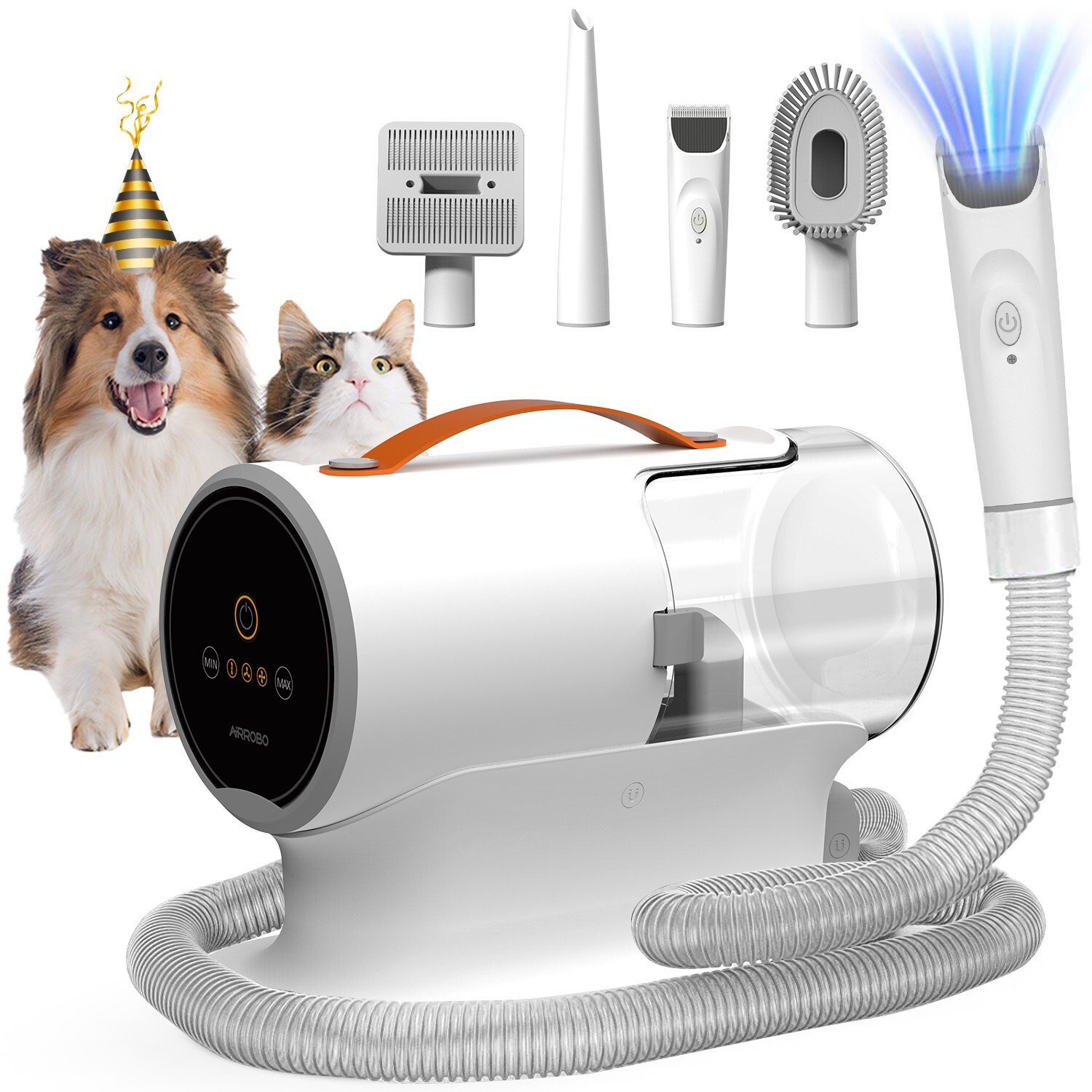 AIRROBO PG100 Pet Dog Grooming Vacuum Kit 5-in-1, 12000Pa 2L DustBin 4.9Ft Hose
