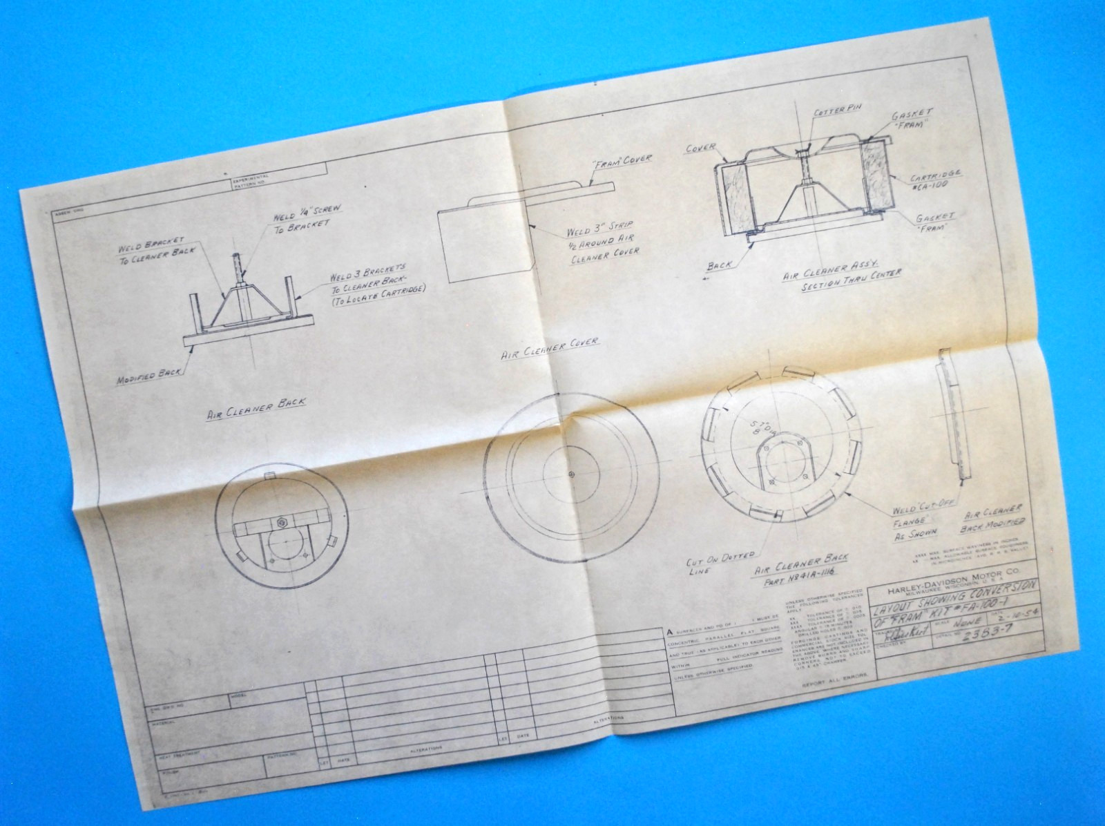 Original 1954 Harley KR KHR Factory Modification Blueprint Stamp by Bill Harley