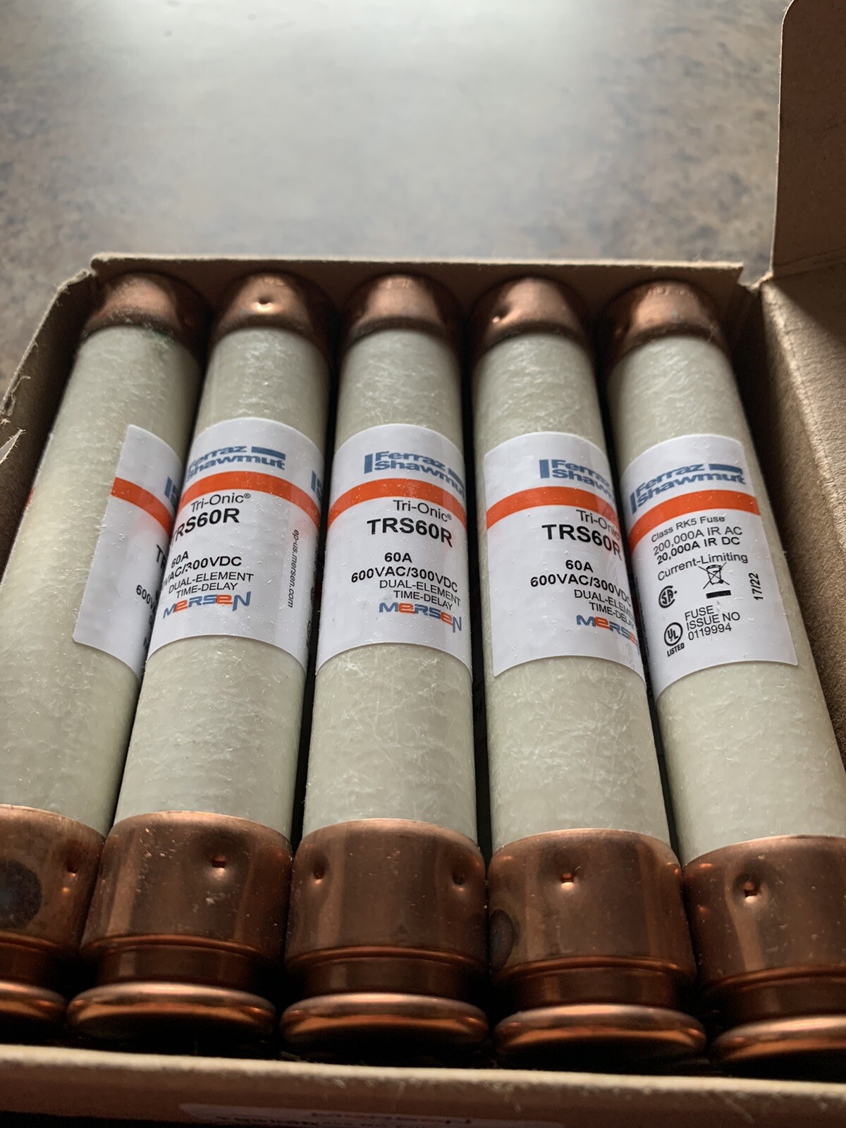 10 Mersen Ferraz Shawmut TRS60R Tri-Onic Time Delay Fuses 60 Amp 600v Class RK5 10 Mersen Ferraz Shawmut TRS60R Tri-Onic Time Delay Fuses 60 Amp 600v Class RK5