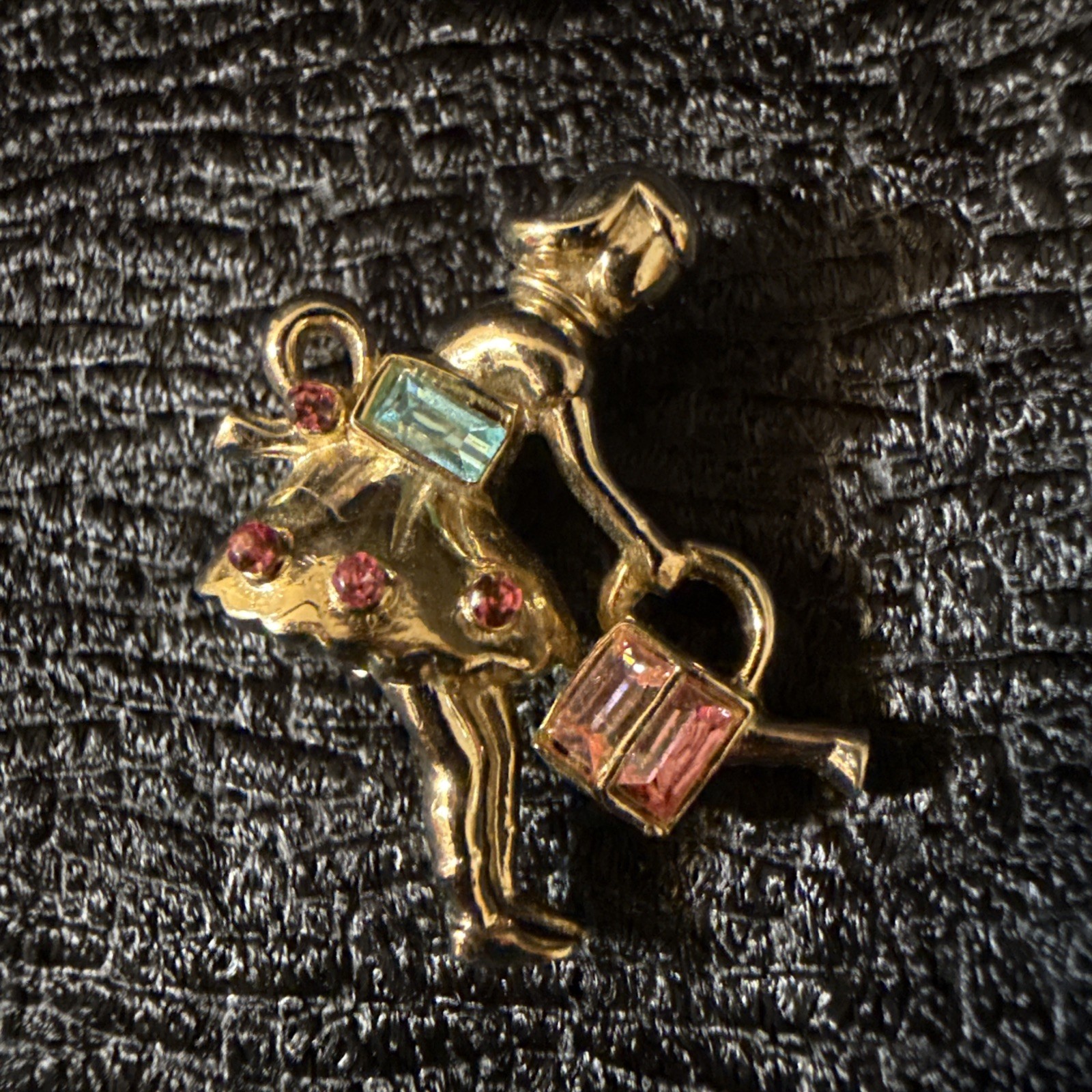 Vintage 40's CORO GIRL/ LADY Watering Pink And Blue Rhinestone Accent Gold Tone