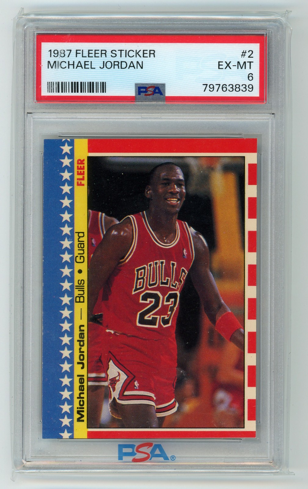 1987-88 Fleer Sticker Michael Jordan #2 PSA 6 1987-88 Fleer Sticker Michael Jordan #2 PSA 6