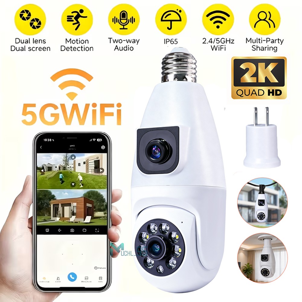 5G Bulb Cam 360° 2K HD Outdoor PTZ Security Light Bulb Camera Color Night Vision