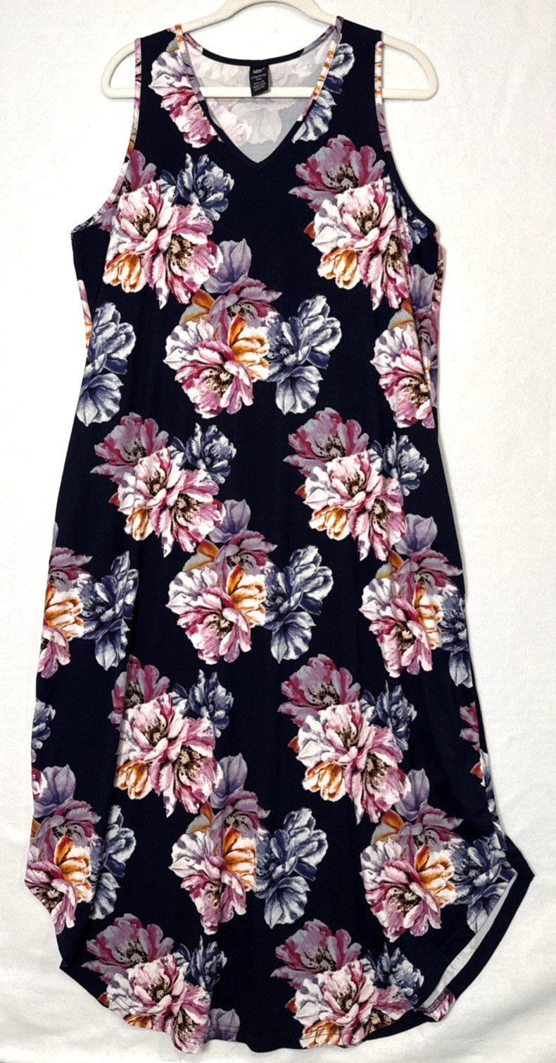 Lildy Navy Floral Printed Shirttail Maxi Dress L/XL Cottagecore 90s Vintage Boho