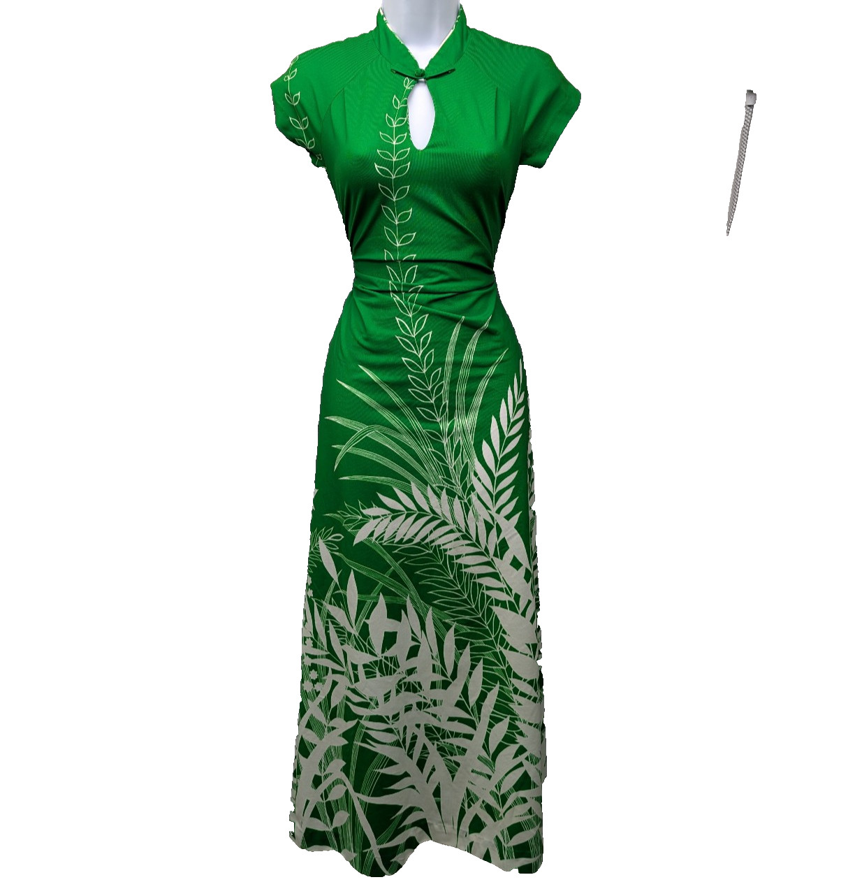 Malihini Hawaii Vintage Dress Womens 10 Maxi Kelly Green 70s Asian Inspired Mod Malihini Hawaii Vintage Dress Womens 10 Maxi Kelly Green 70s Asian Inspired Mod