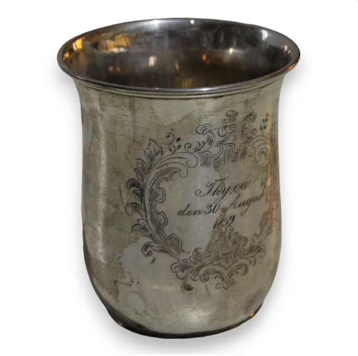 Antique 1859 Danish Silver Beaker Cup by F. Dahl Engraved Presentation Piece