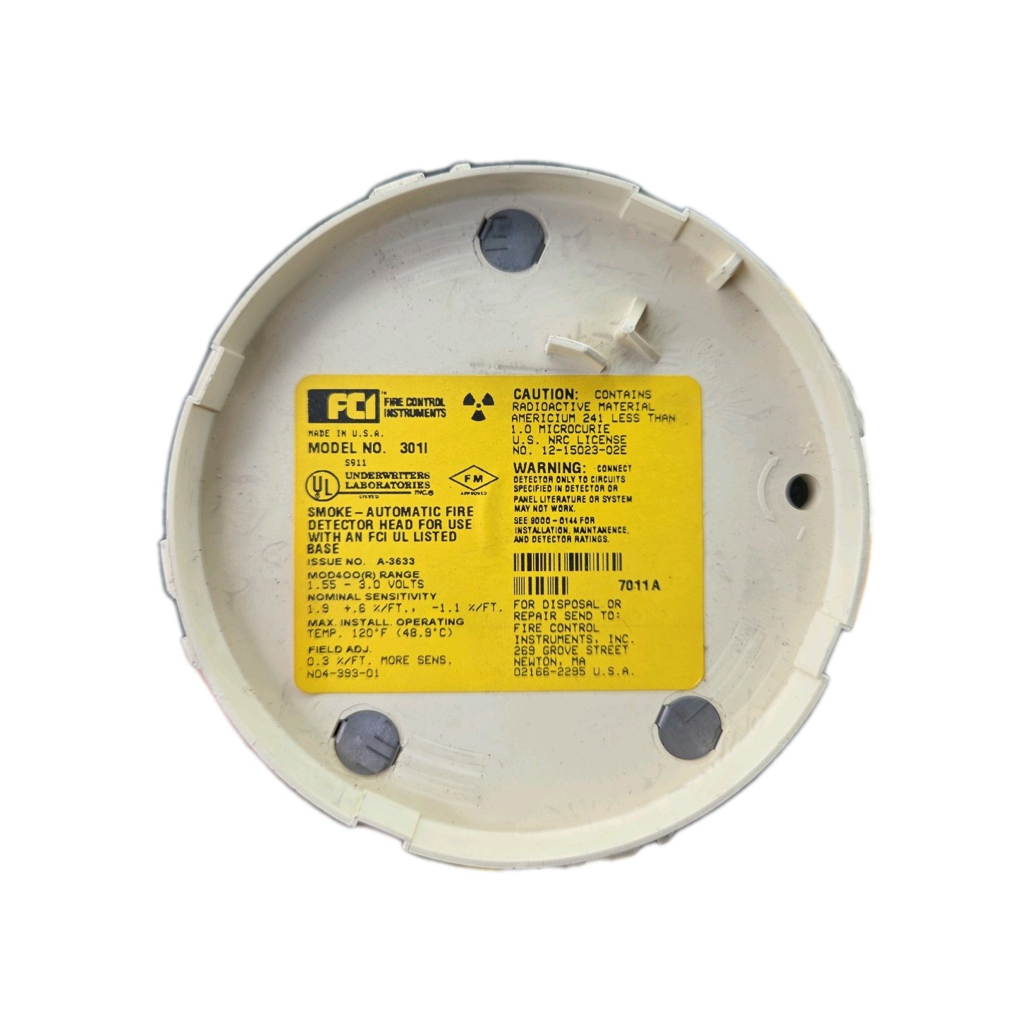 Gamewell FCI Model No. 301 I Smoke Detector Gamewell FCI Model No. 301 I Smoke Detector
