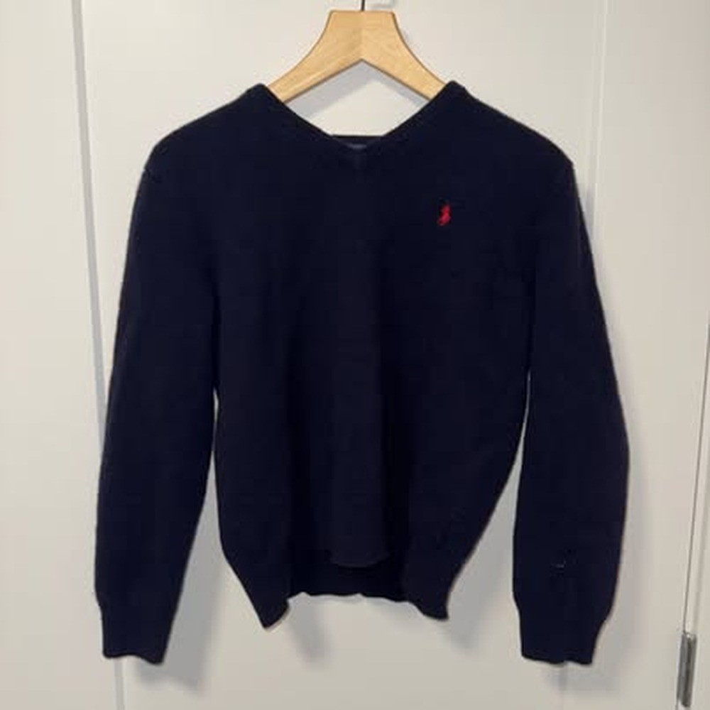 VINTAGE Polo Ralph Lauren Sweater Mens Large Blue 100% Lambswool V Neck Knit VINTAGE Polo Ralph Lauren Sweater Mens Large Blue 100% Lambswool V Neck Knit
