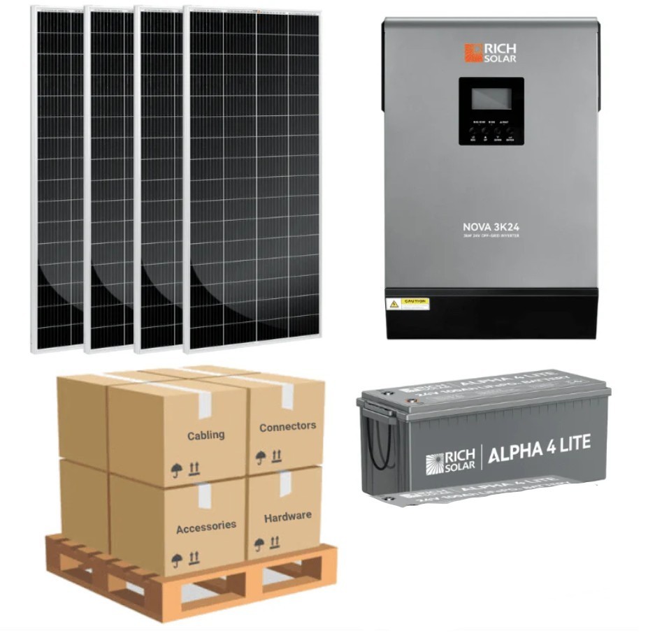 Complete Off-Grid Solar Kit - 3,000W 120V/24VDC [5.12-7.68kWh Battery Bank]