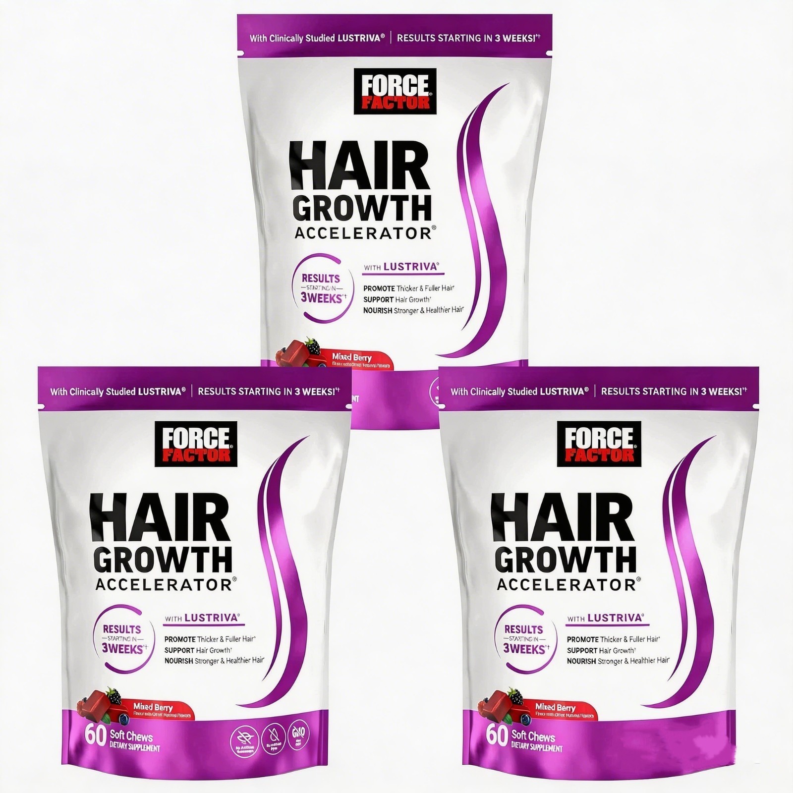 【3 Packs】 Force Factor Hair Growth Accelerator Soft Chews, Hair Growth Vitamins