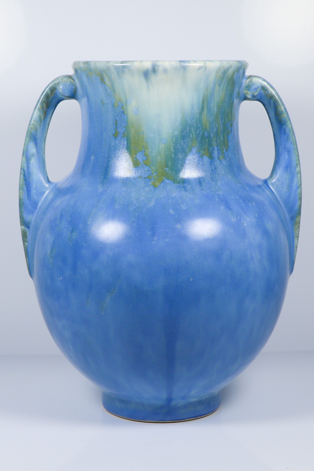 1933 Roseville Pottery Tourmaline Blue Drip Glaze Vase 679-6 Art Deco MINT