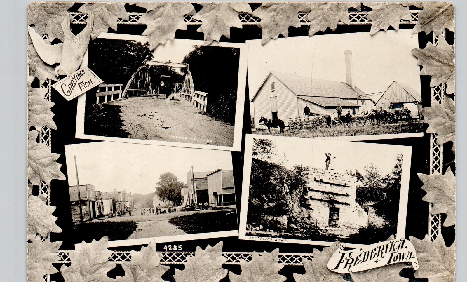 DOWNTOWN SCENES frederika ia c1910 postcard iowa real photo rppc multiview