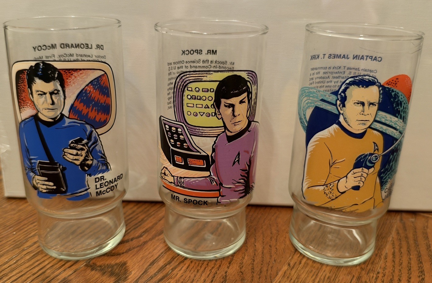 Vintage Star Trek Drinking Glasses Set of 3 Kirk Spock McCoy Collectible