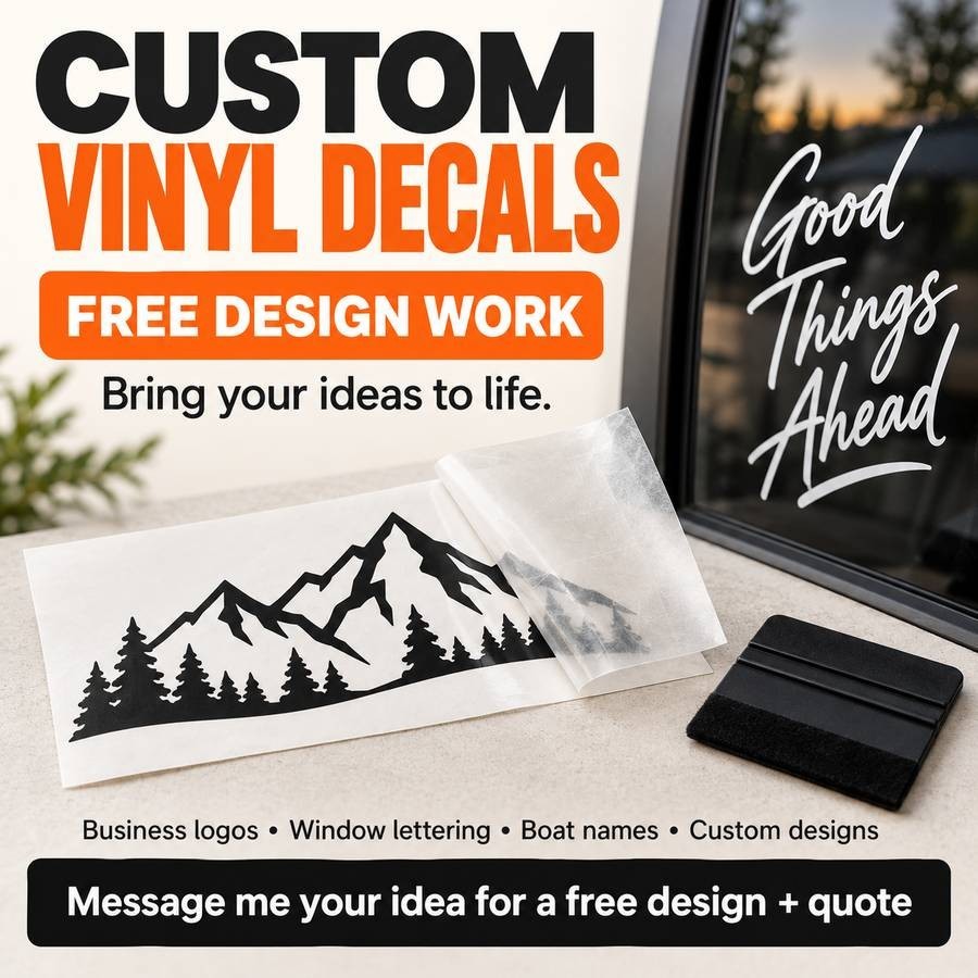 Custom Vinyl Decals Boat Car Truck Business Lettering Logo FREE Design Help Custom Vinyl Decals Boat Car Truck Business Lettering Logo FREE Design Help