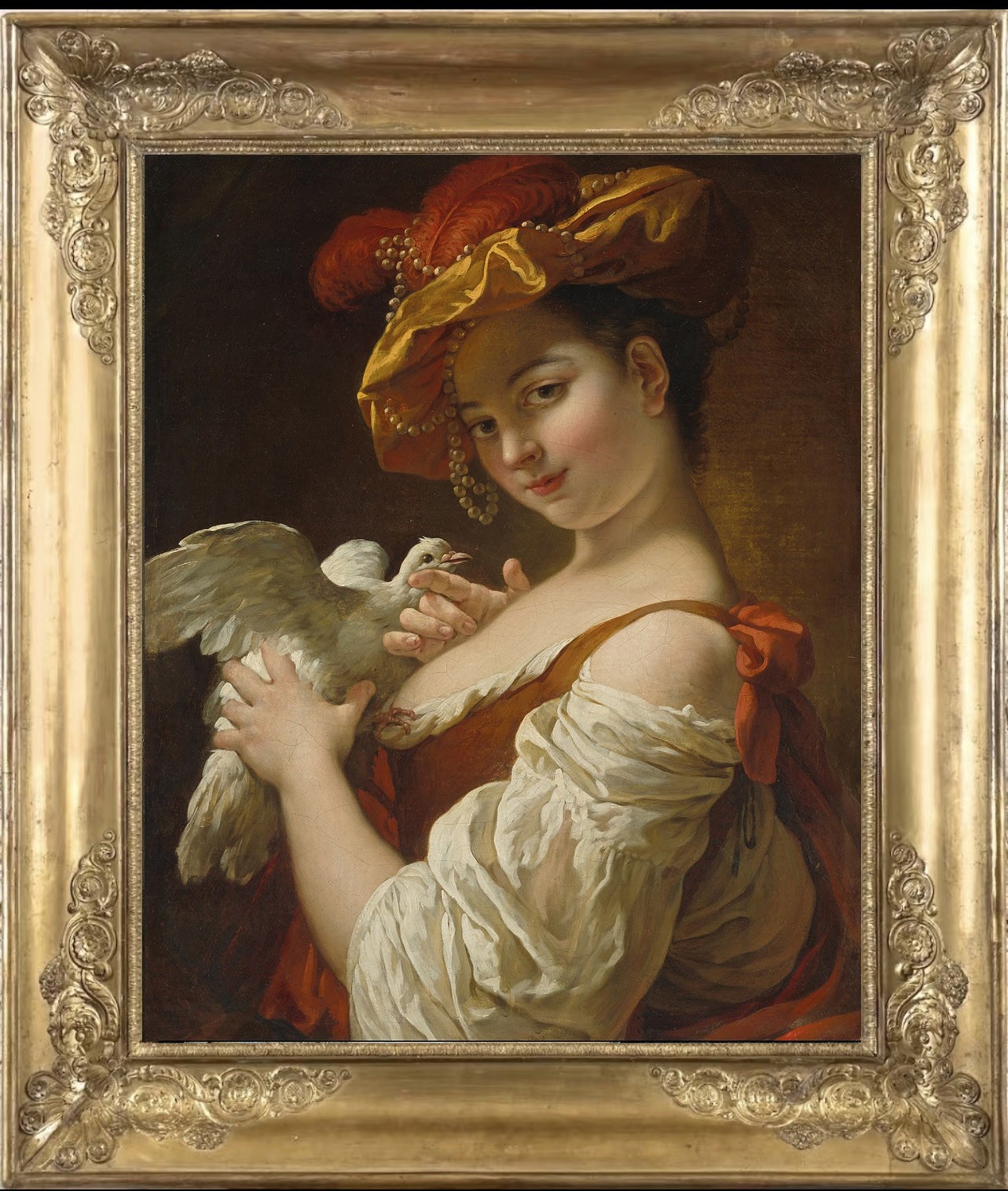 Hand Painted Classical Oil Painting Girl with a Dove Art Canvas Vintage Style