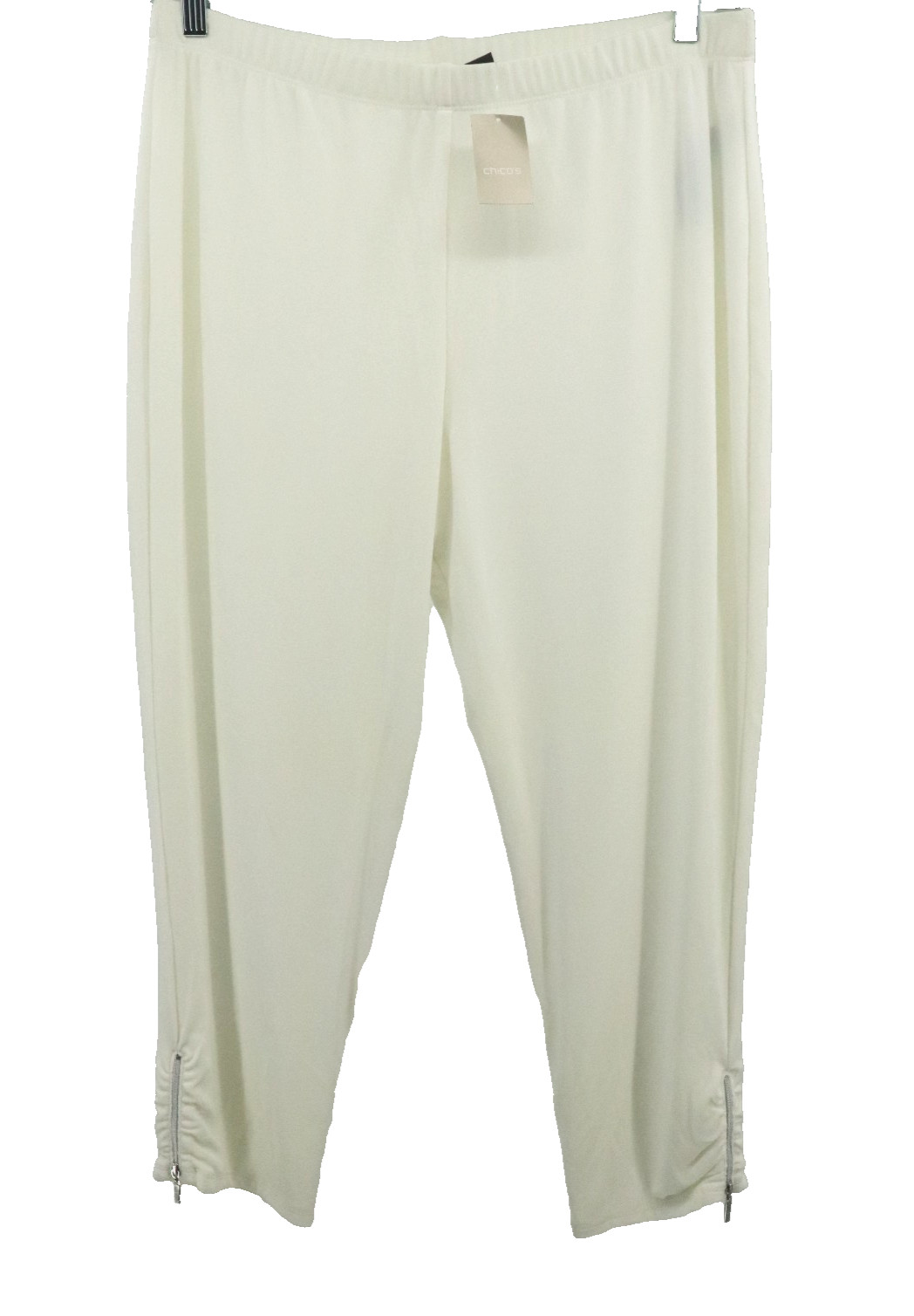 Chicos Travelers 2 Crop Ruched Ankle Zip Pants Size Large White Lined Slinky New Chicos Travelers 2 Crop Ruched Ankle Zip Pants Size Large White Lined Slinky New