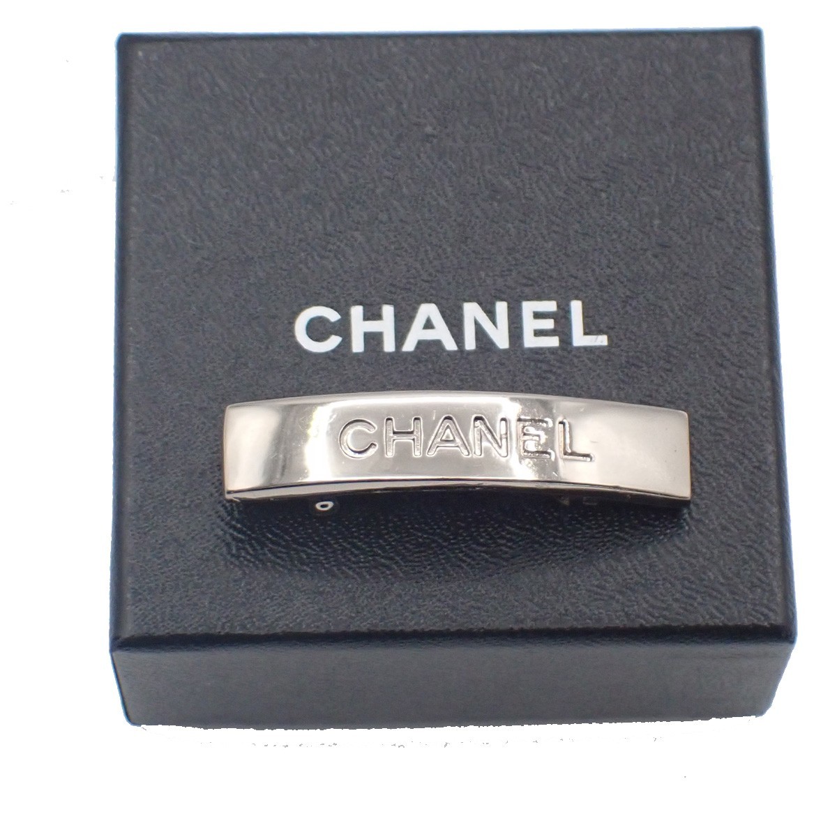 CHANEL Logo Hair Clip Barrette Accessory 99P Silver Made in France 64RQ089