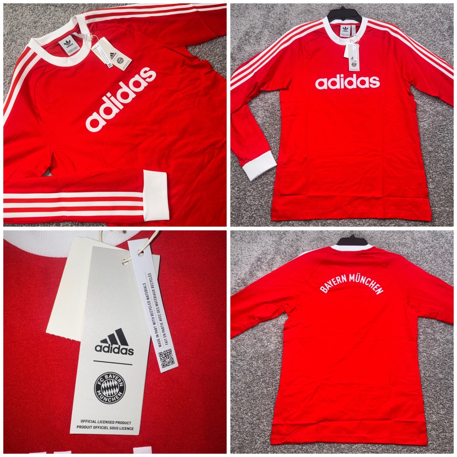 Bayern Munich Adidas Soccer Jersey Mens Energy Drop 70s Long Sleeve Red Sz M NEW