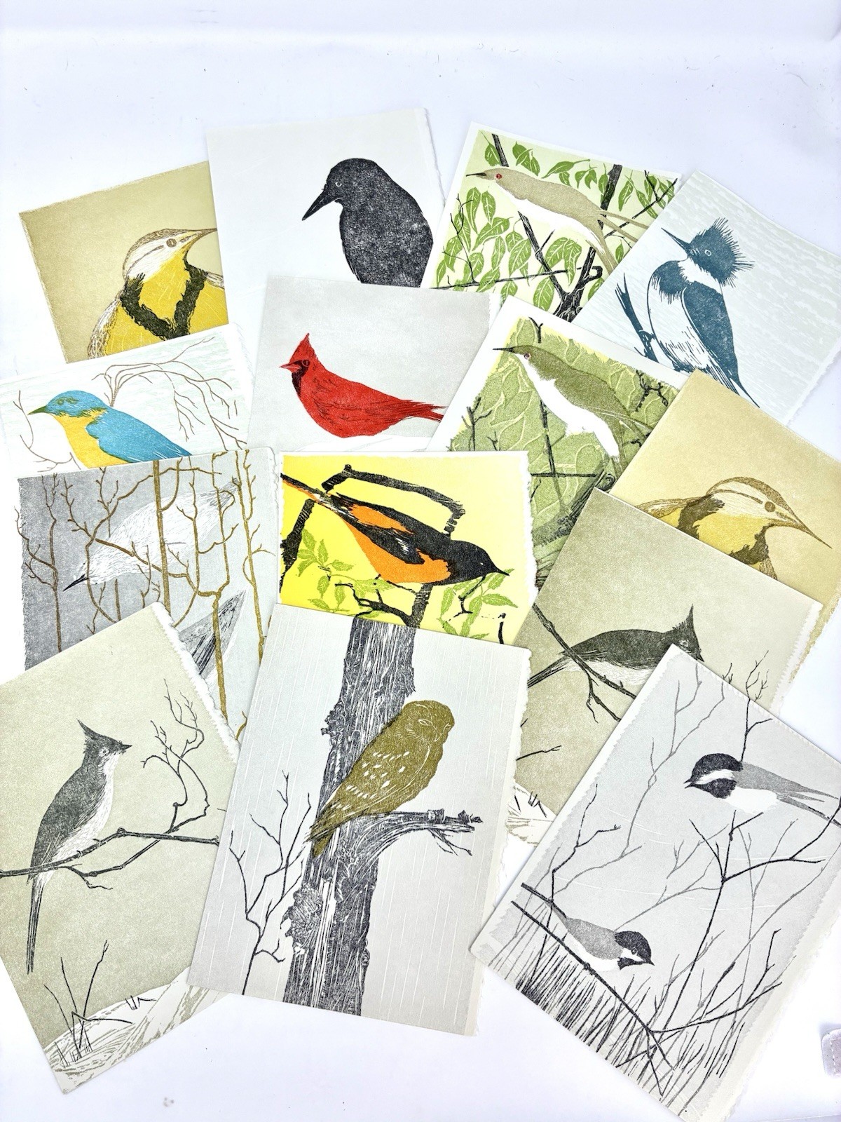 VTG Gwen Frostic Original Block Prints Stationery Note Cards Set 14pc Birds