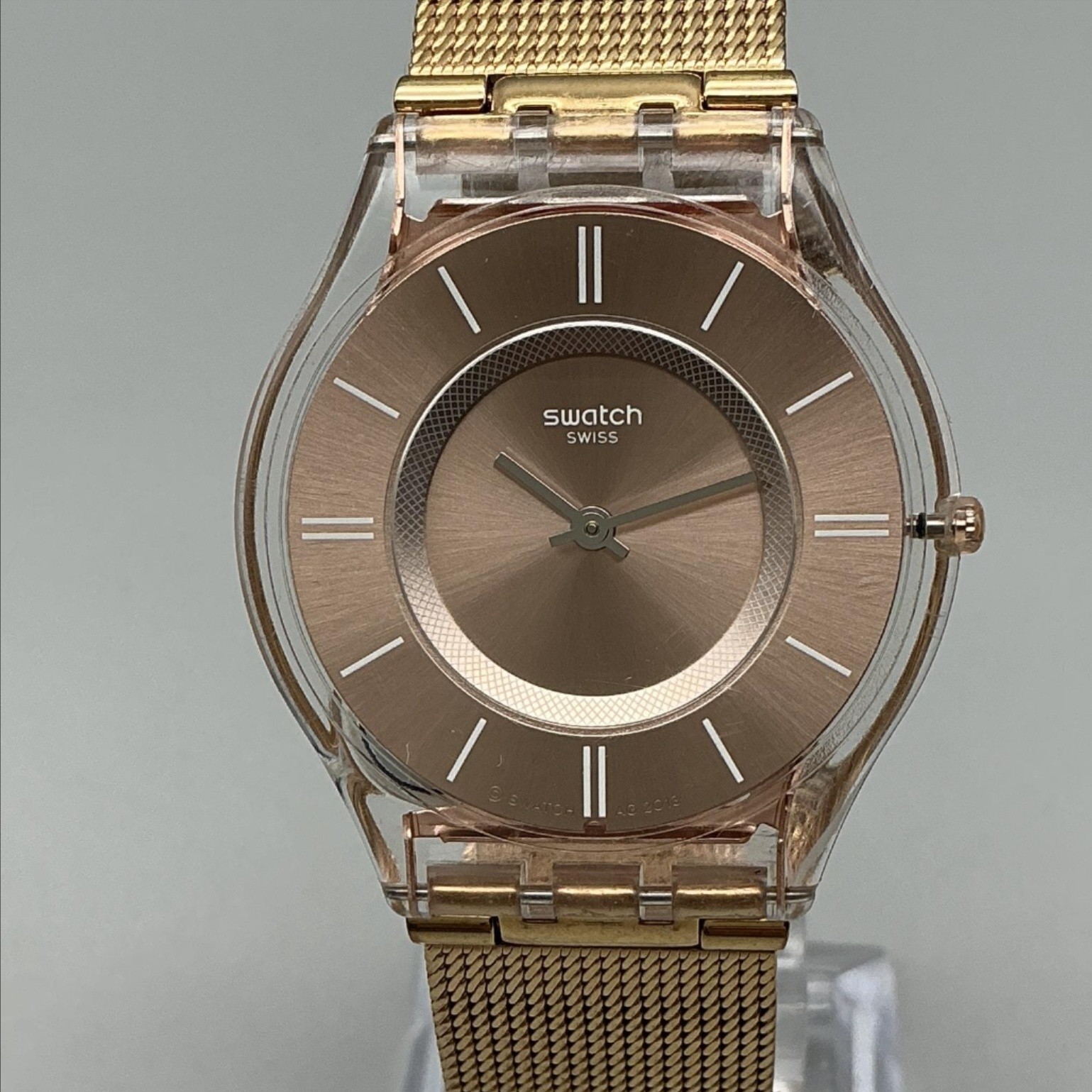 Swatch Hello Darling Womens Watch 33mm Rose Gold Tone Mesh New Battery