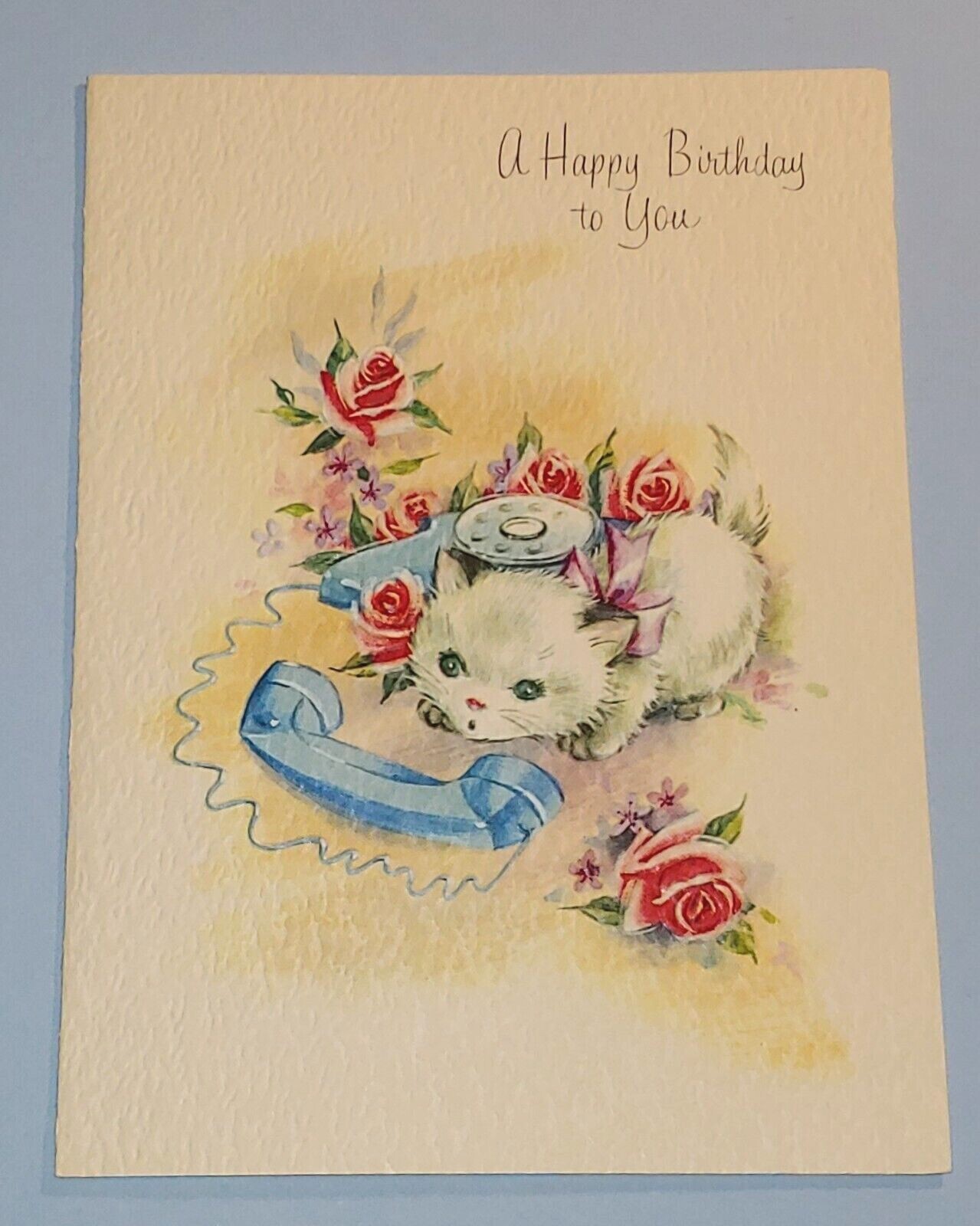Vtg Happy Birthday Embossed Kitten With Telephone Unused Sunshine Card/Envelope Vtg Happy Birthday Embossed Kitten With Telephone Unused Sunshine Card/Envelope