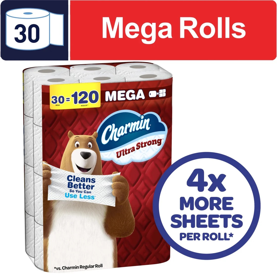 Charmin Ultra Strong Toilet Paper 30 Mega Rolls, 220 Sheets Per Roll Charmin Ultra Strong Toilet Paper 30 Mega Rolls, 220 Sheets Per Roll