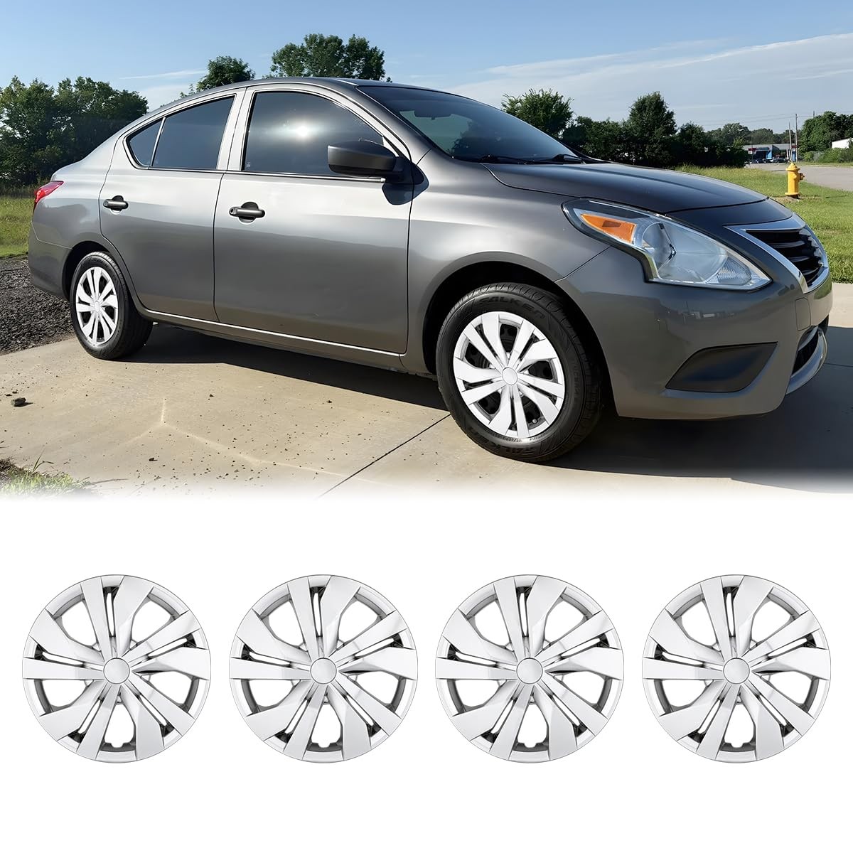 15 Inch 4Pcs Hubcaps for Nissan Versa 2007 2025 ABS PC Snap On Sliver Chrome