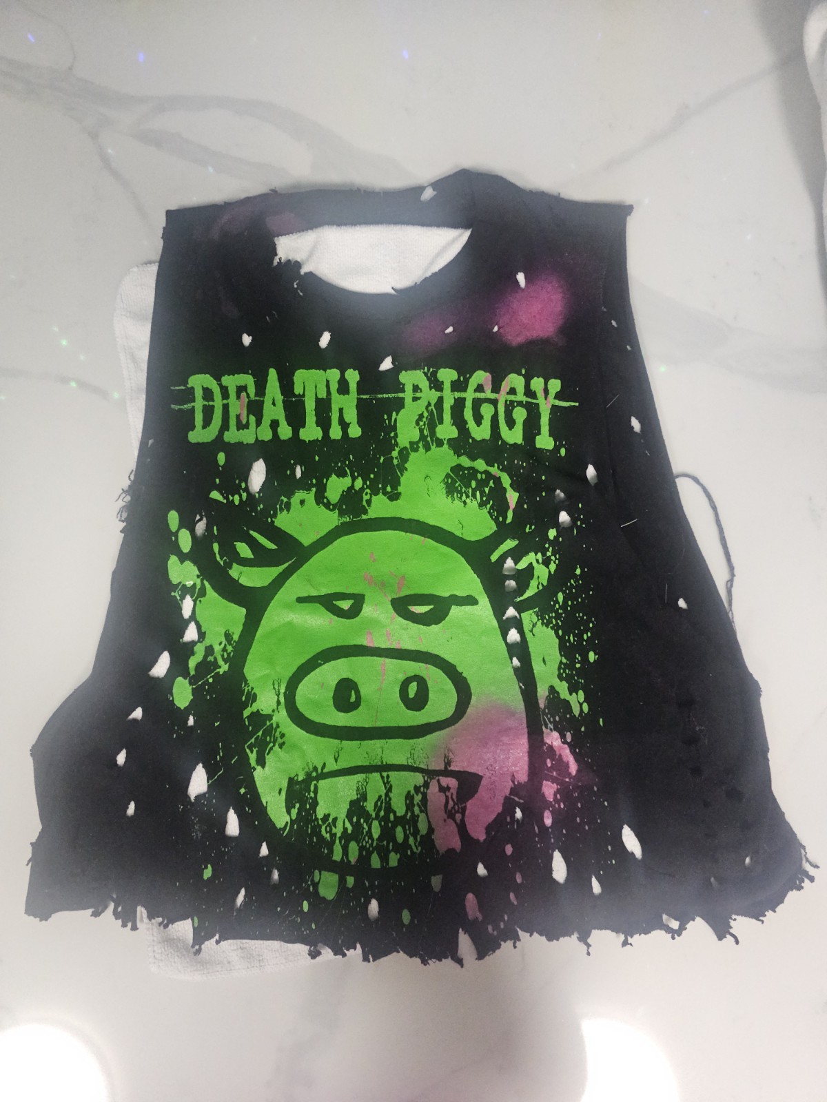 DistressedDEATH PIGGY ANTI-CORPcropped tank topPUNK METAL GOTH GWAR DAVE BROCKIE