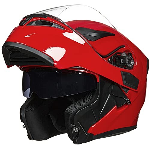 ILM Motorcycle Dual Visor Flip up Modular Full Face Helmet Model 902 (S, RED)