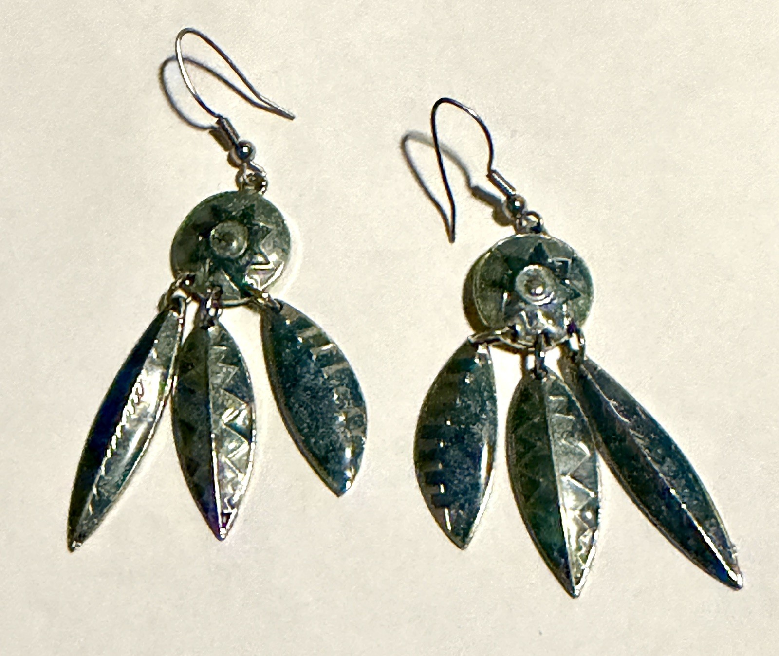 Vintage Signed Edgar Berebi Blue & Green Enamel Feather Dangle Earrings