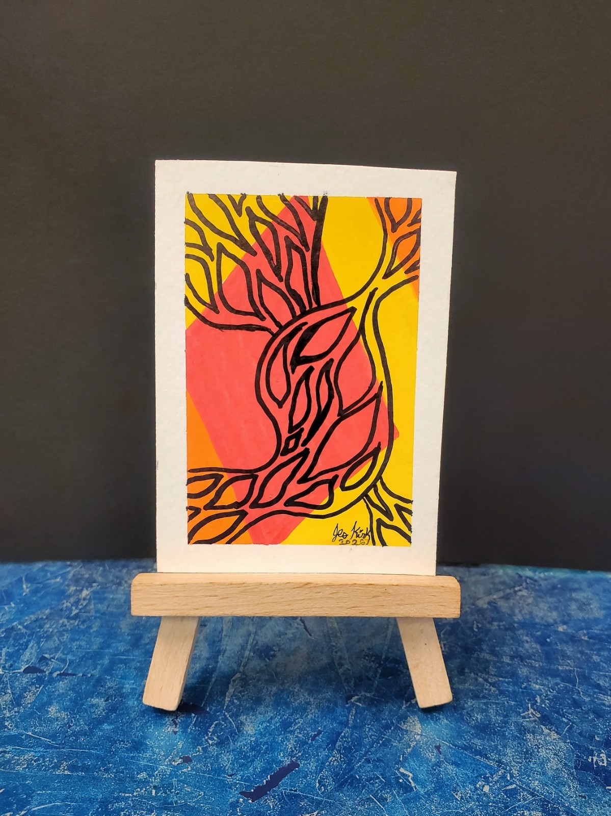 aceo original painting 2.5 x 3.5 acrylic and marker. Organic abstract artwork.