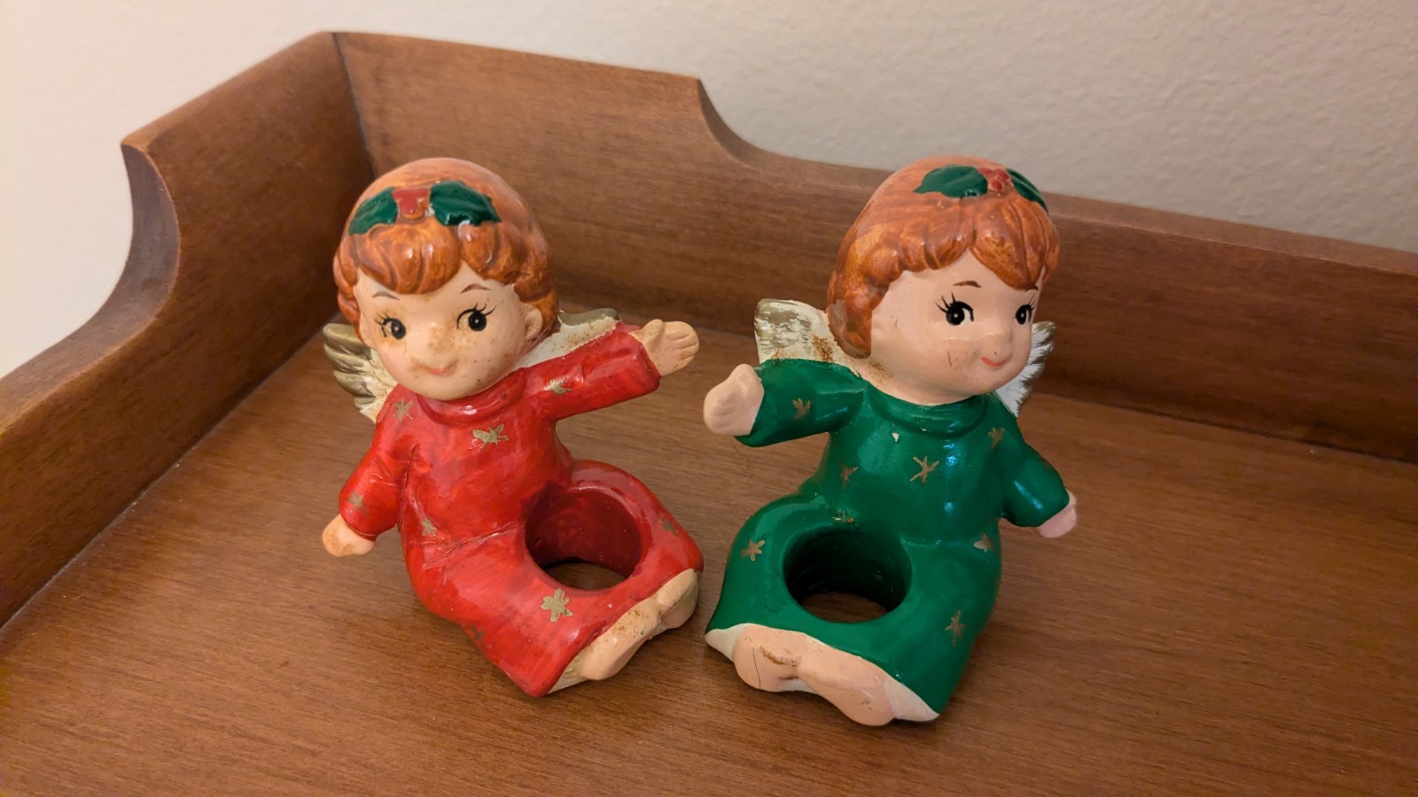 Vintage Lefton Pair Christmas Angels with Wings Candle Holders Vintage Lefton Pair Christmas Angels with Wings Candle Holders