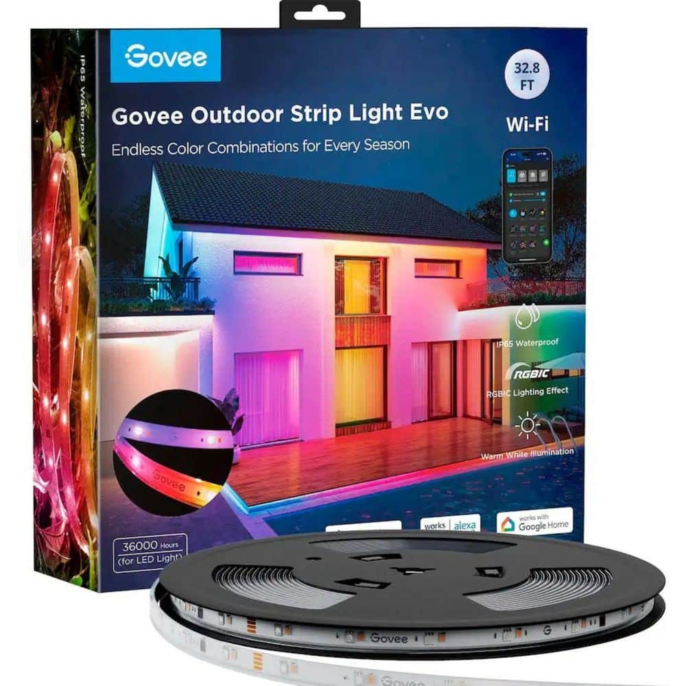 Govee 32.8 ft. Outdoor Plug-In LED RGBIC w/ White Lighting Wi-Fi String Light