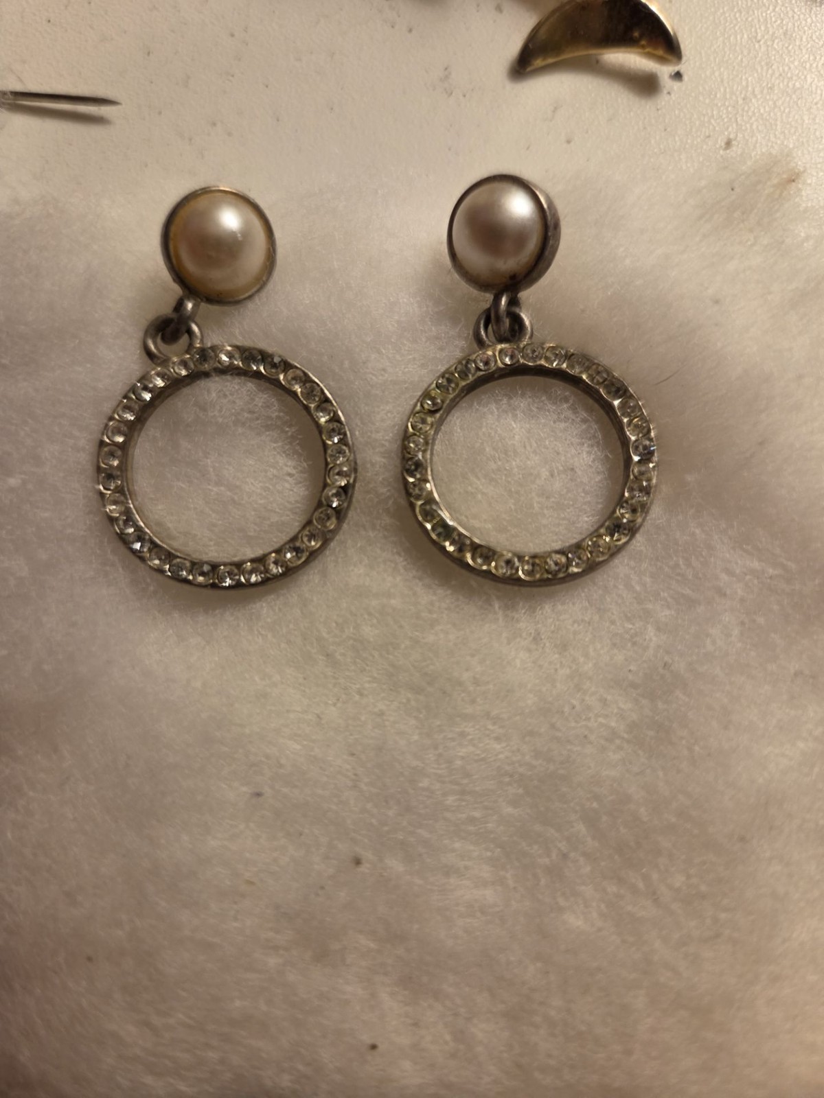 Vintage Faux Pearl and Rhinestone Halo Drop Earrings Vintage Faux Pearl and Rhinestone Halo Drop Earrings