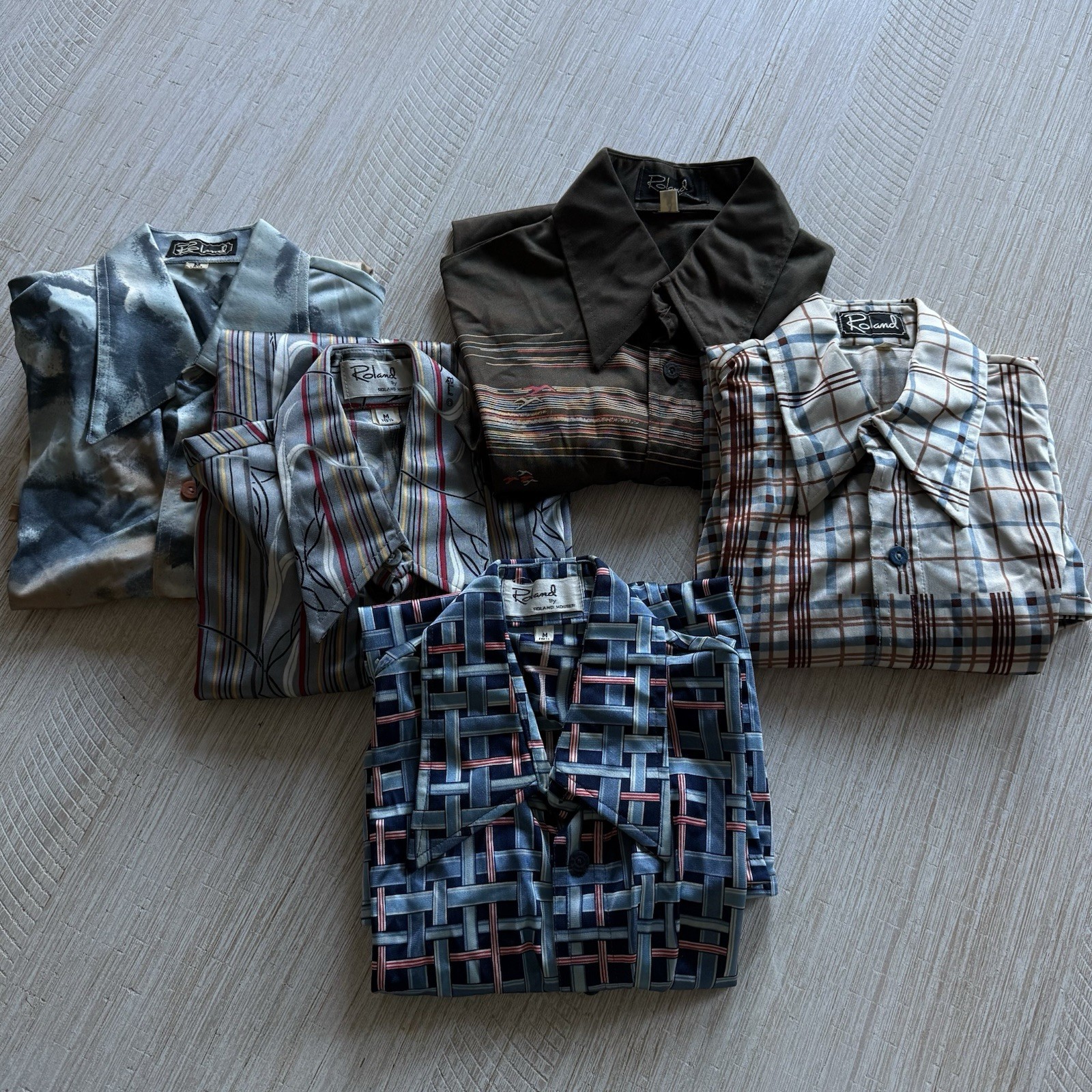 Lot Of 5 Vtg 60s 70s Roland Shirt Mens M Nylon Disco Big Collar Groovy Hippie