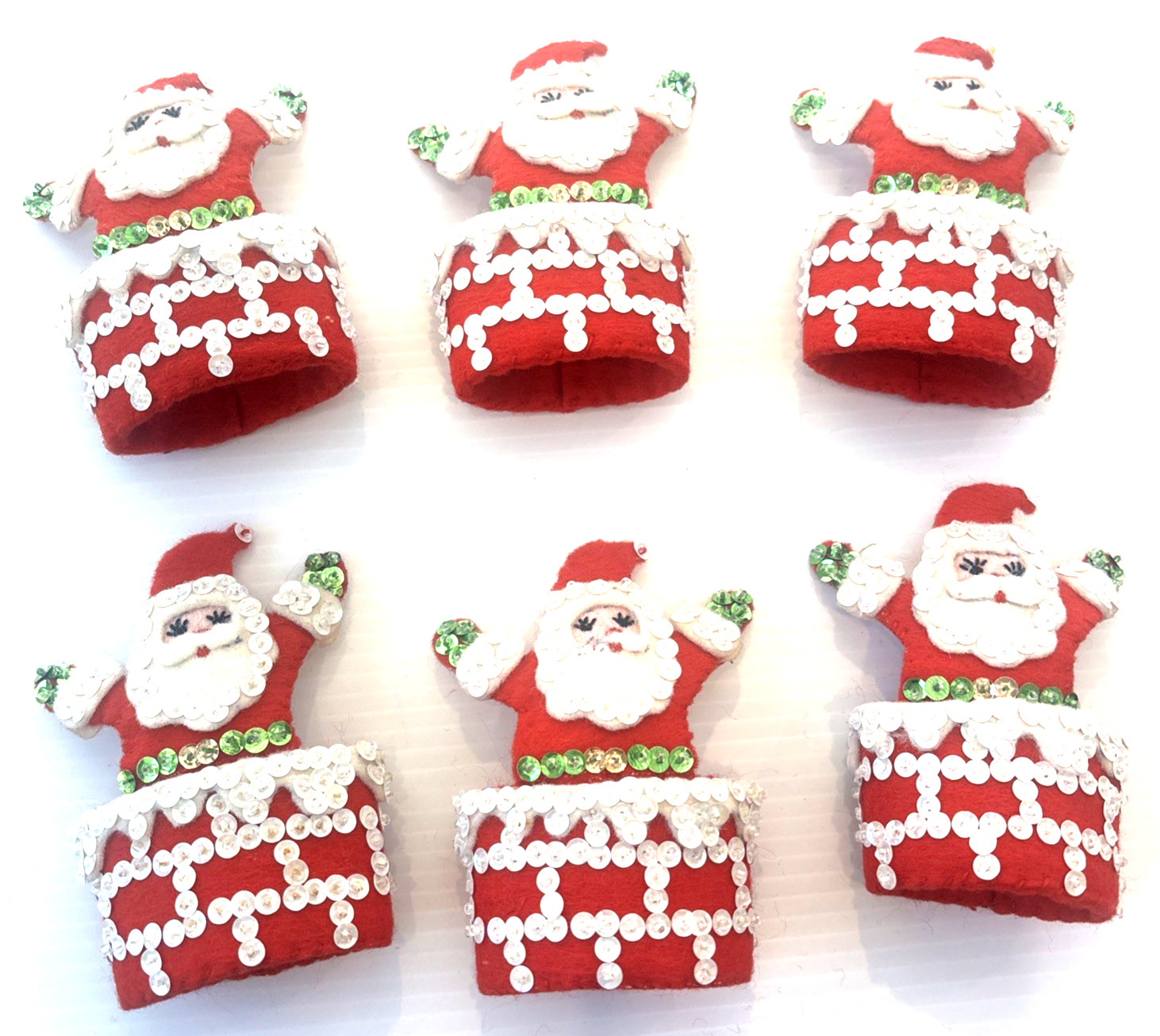 VTG 1965 Bucilla Sequined Felt JEWELED SANTA Napkin Rings LOT of 6 ~ Kit 8332 VTG 1965 Bucilla Sequined Felt JEWELED SANTA Napkin Rings LOT of 6 ~ Kit 8332