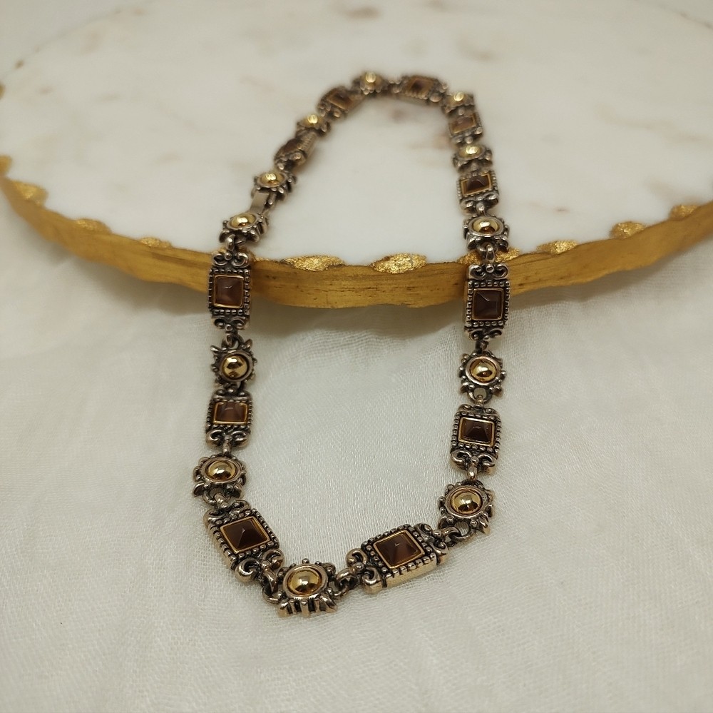 Premier Designs Vintage Two-Tone Brown Stone and Gold Accent Necklace