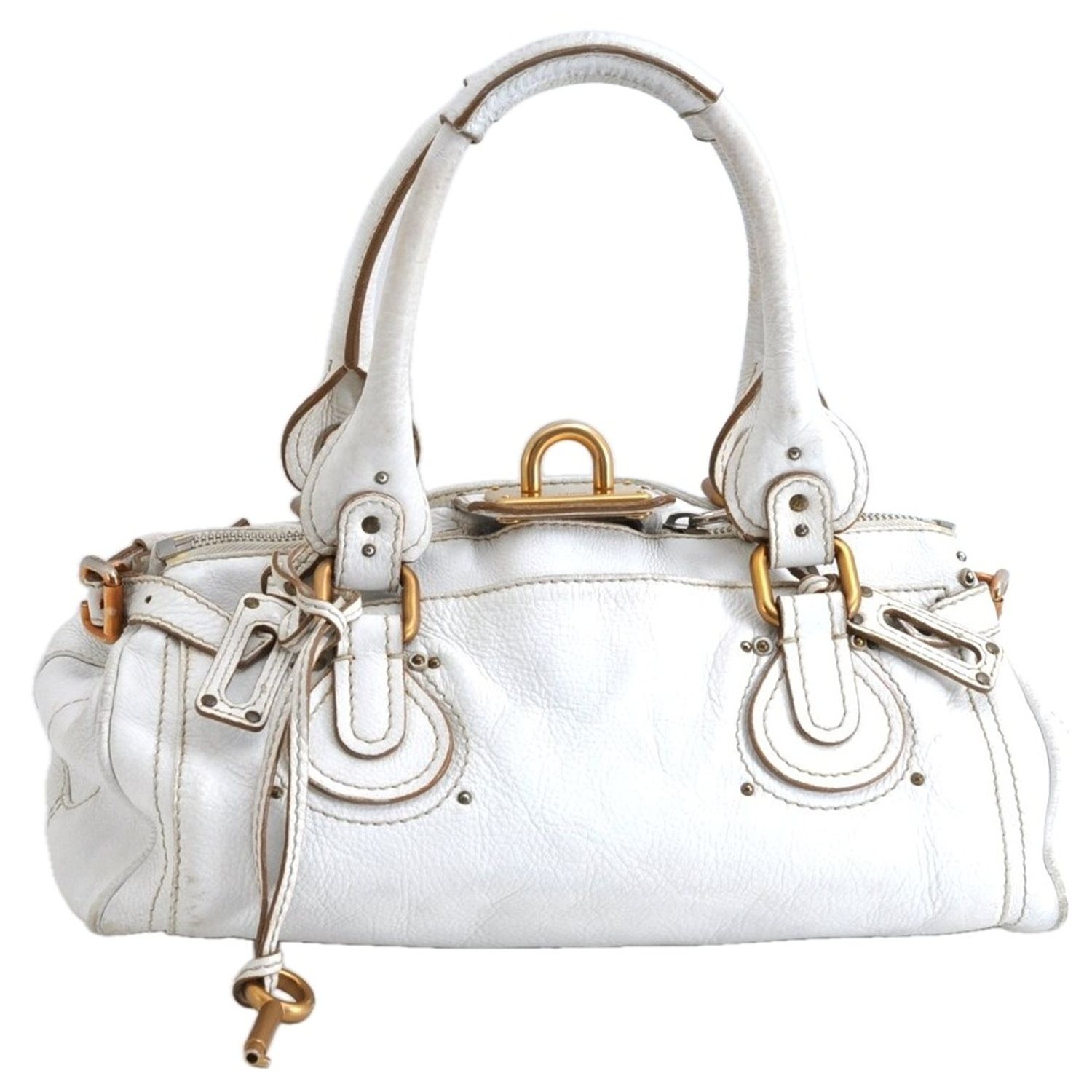 Authentic Chloe Paddington Leather Shoulder Hand Bag White AD537 Authentic Chloe Paddington Leather Shoulder Hand Bag White AD537